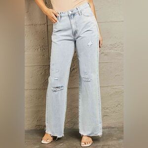Bayeas Cuffed Distressed Light Blue Women's Jeans